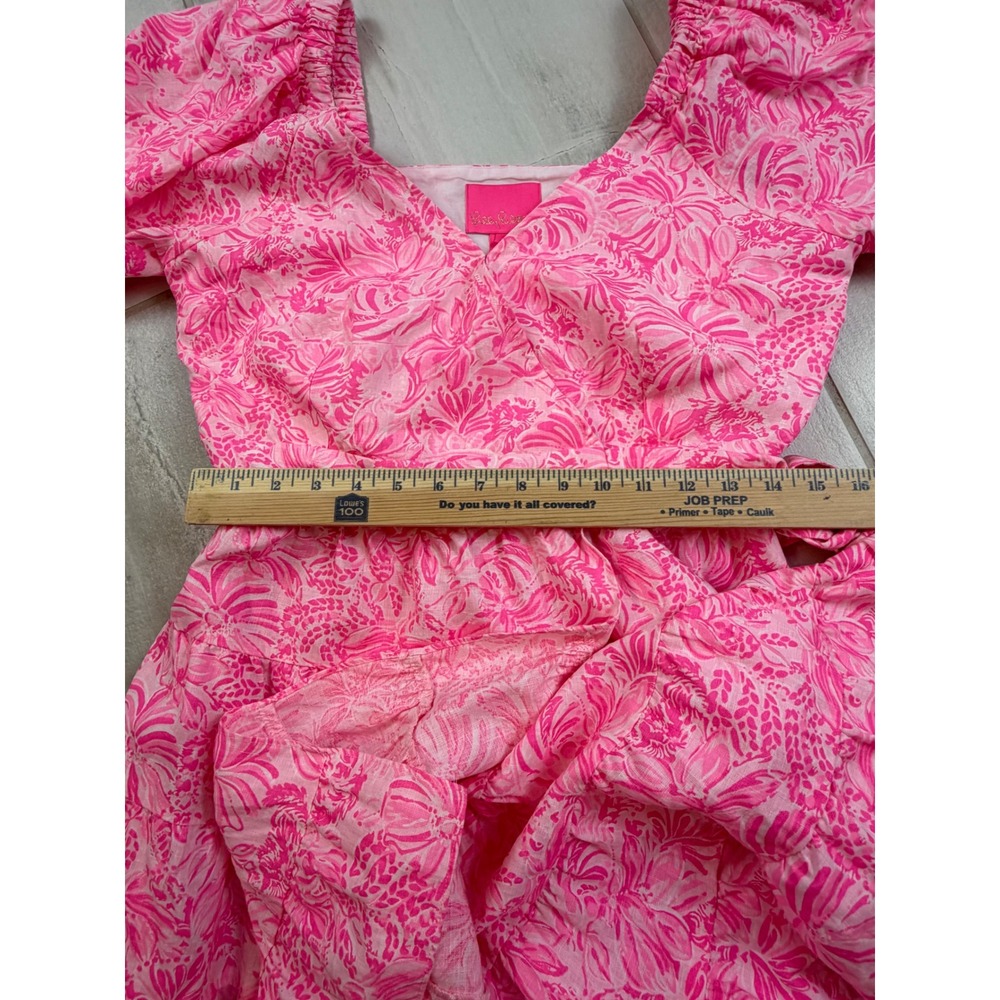 Lilly Pulitzer Iralee Linen Wrap Dress Pink Blossom Foxy Llama Size 8 - Picture 7 of 9